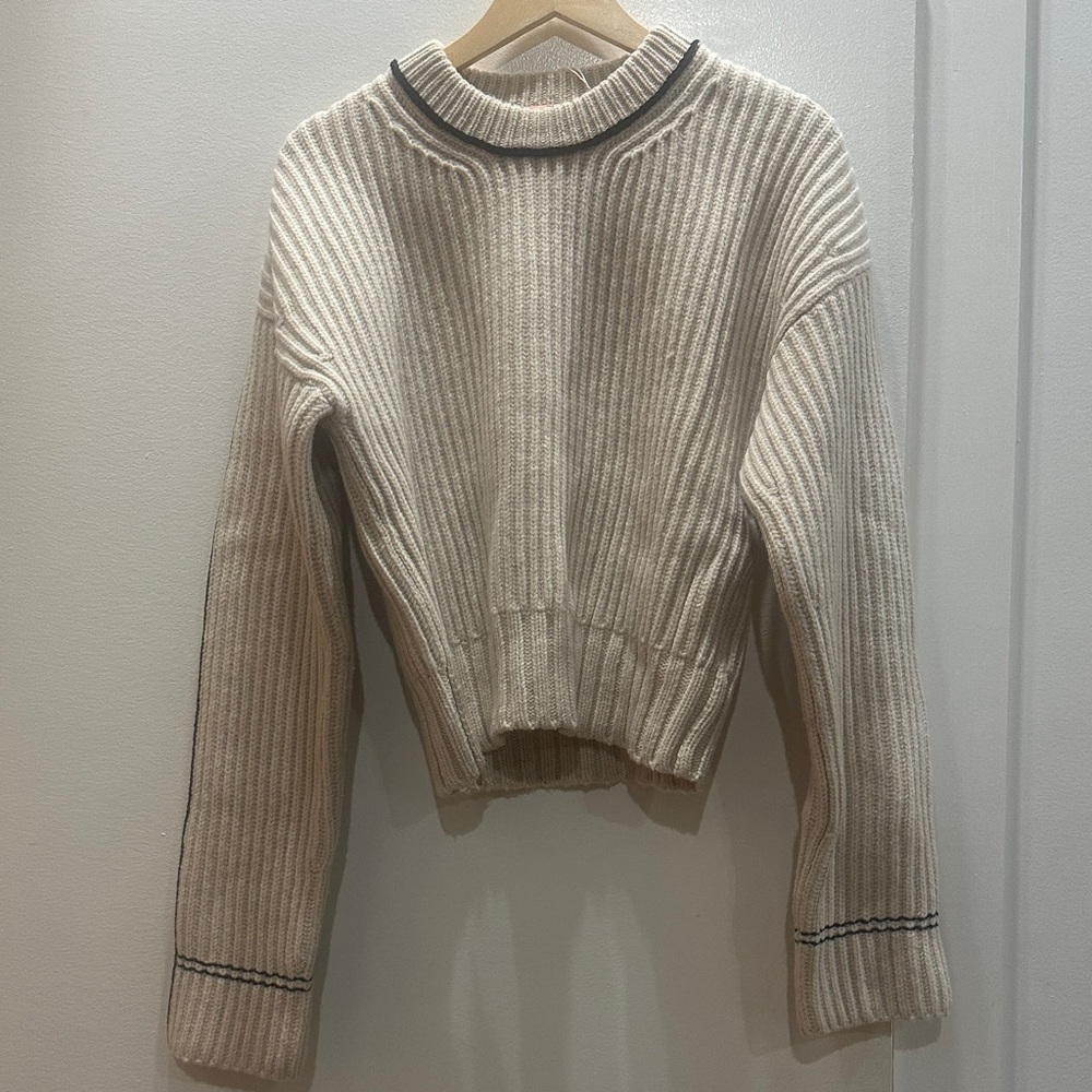 Acne Cream Ribbed Crew Neck Wool Sweater NWT